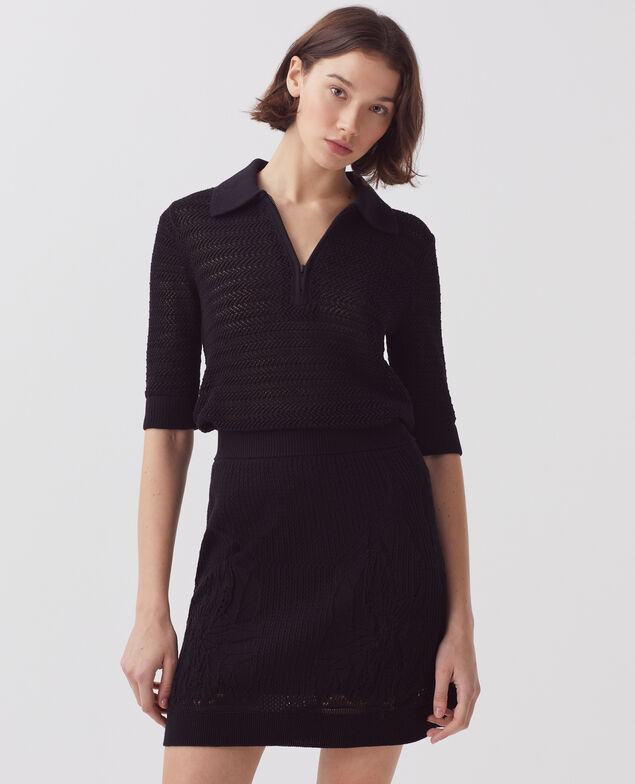 Jupe courte en crochet &agrave; motif floral H091 black beauty