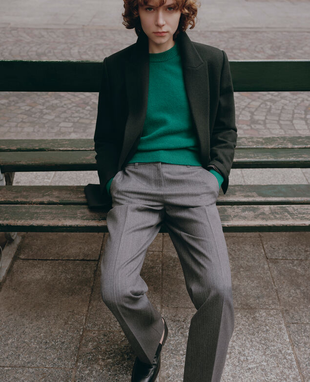 Pantalon droit en laine M040 herringbone gray