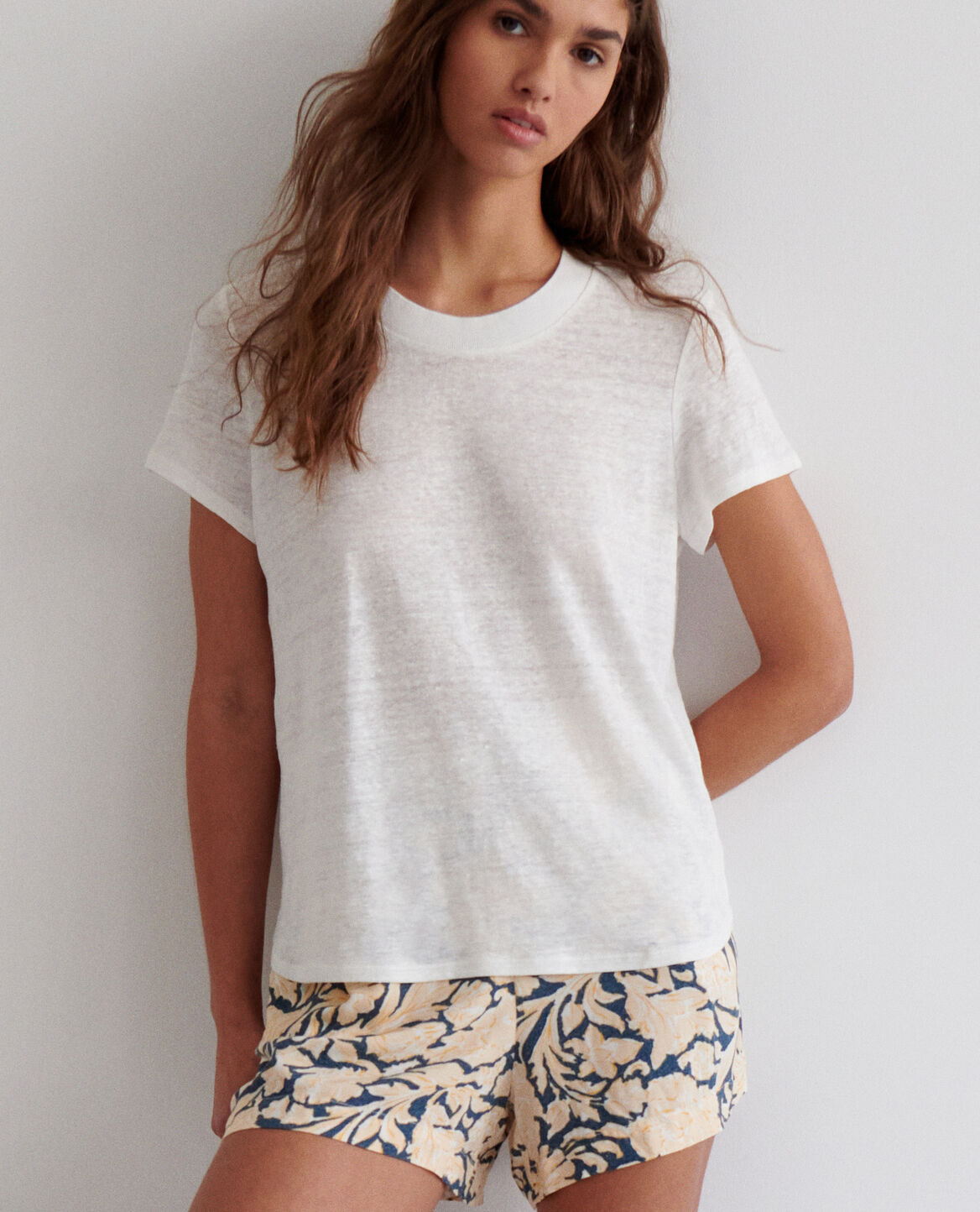 T-shirt manches courtes Lin jersey Blanc éclatant