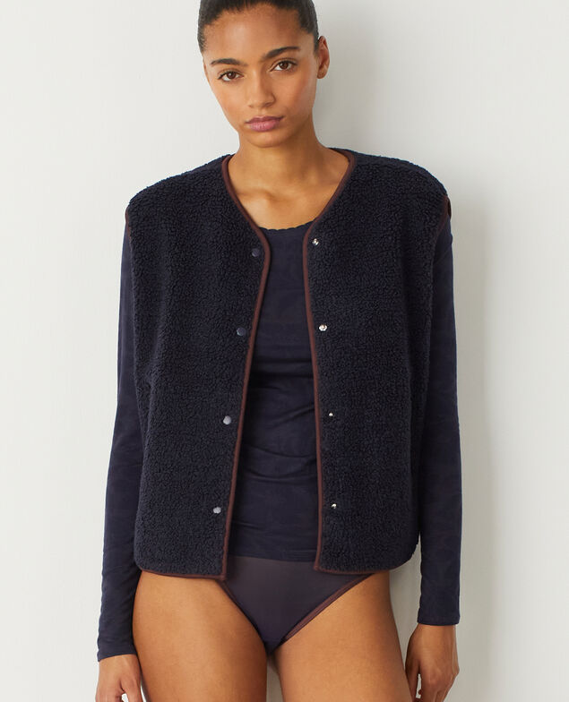 Short-sleeved cardigan FLEECE Fleece Bleu marine