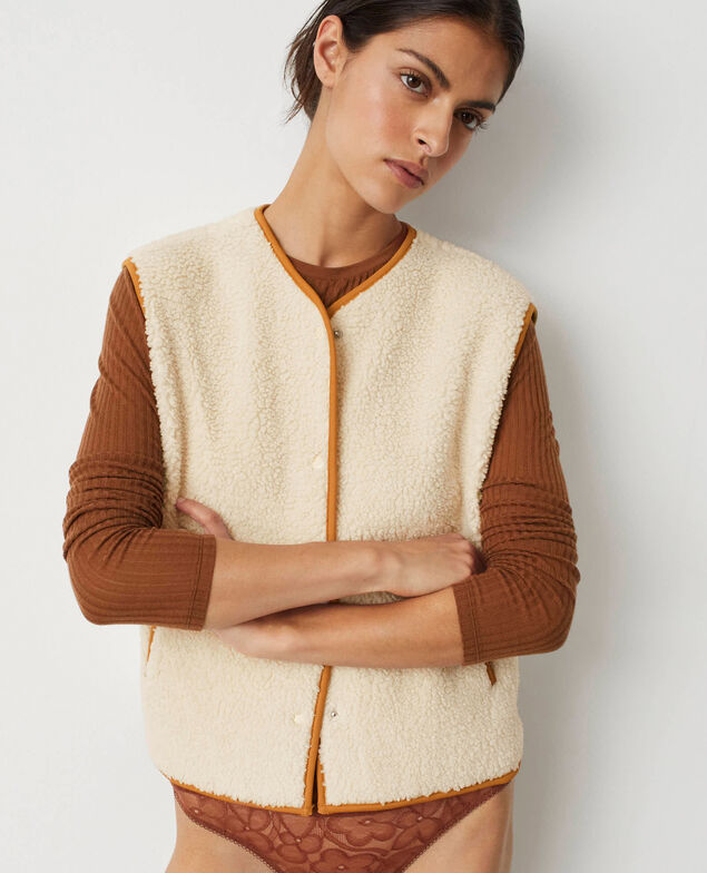 Short-sleeved cardigan FLEECE Fleece Blanc casse