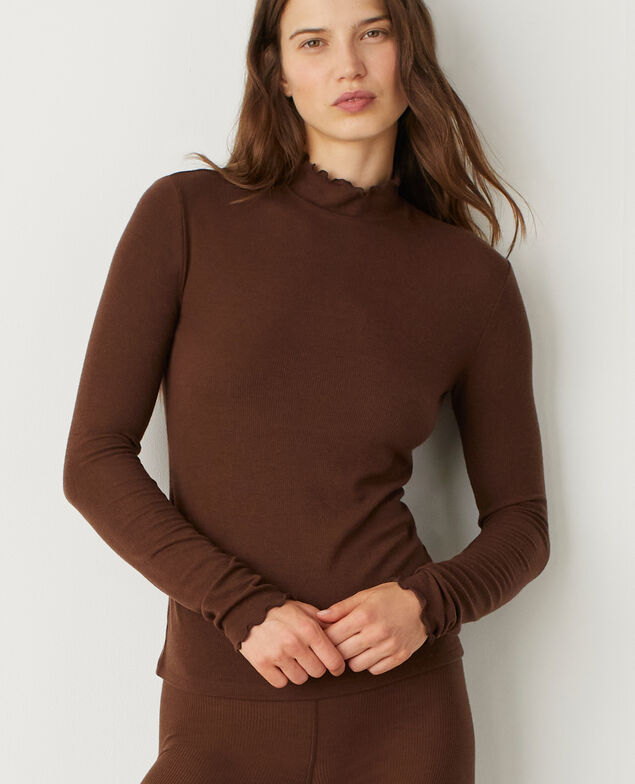 Top col roul&eacute; HEATTECH&trade; RIB CACHEMIRE Heattech&trade; rib cachemire Marron