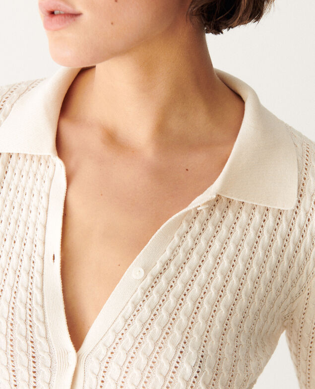 Cardigan manches longues Maille pointelle Blanc glacé