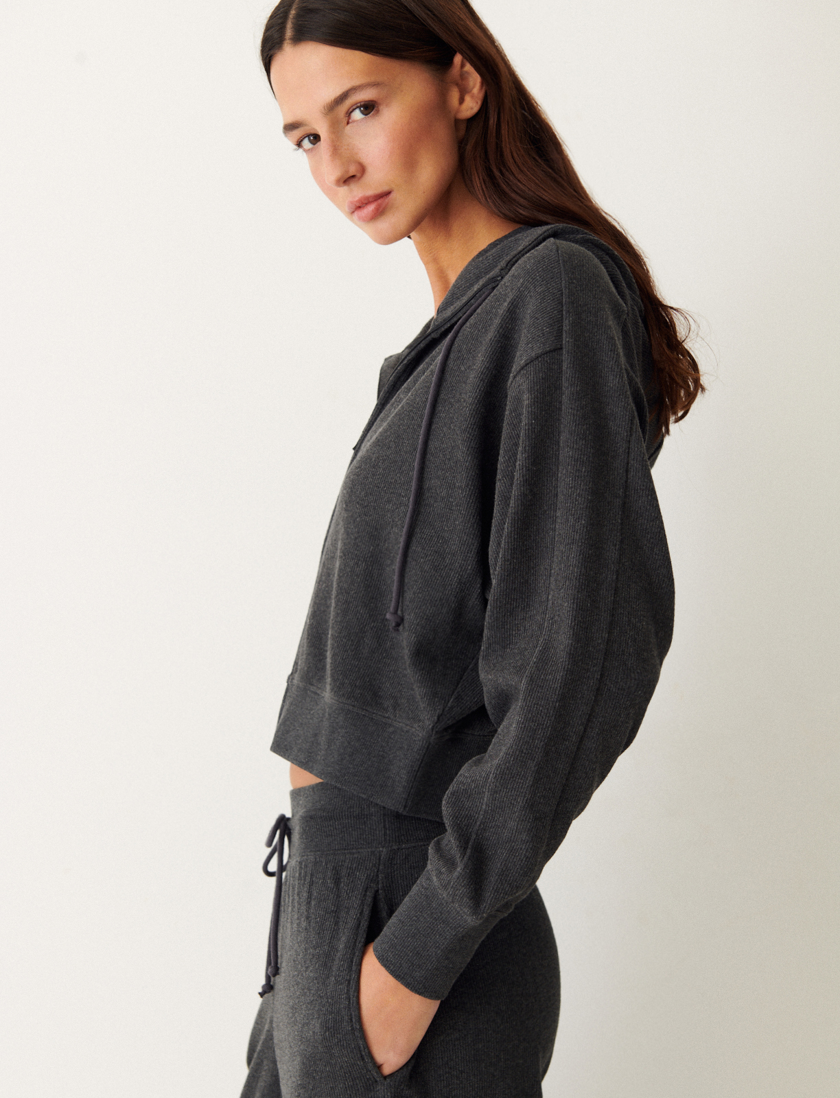 Sweatshirt with hoodie SWEAT RIB dark heather gray | Princesse tam.tam